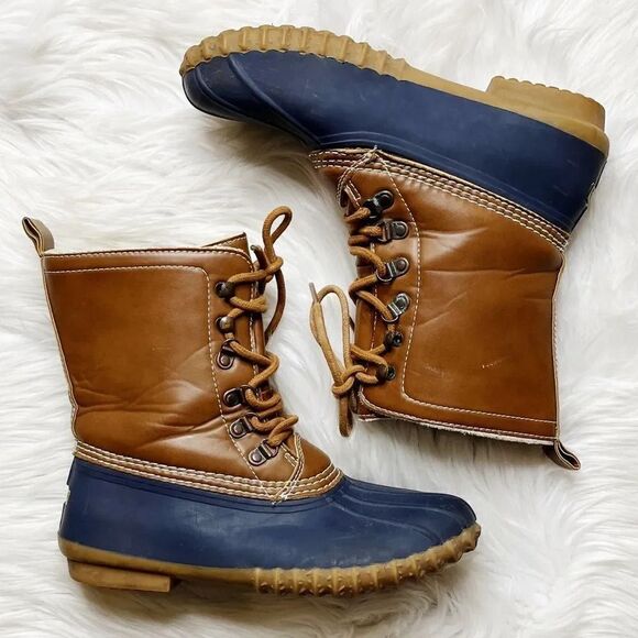 Easy Spirit Faux Fur Lined Winter Duck Boots Brown & Blue Size 7.5 - Picture 2 of 10